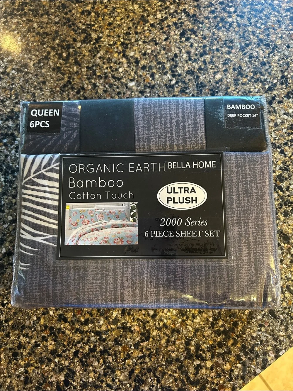 NEW Organic Earth Bella Home 6 Piece Bamboo Cotton Touch Queen Sheet Set - Gray
